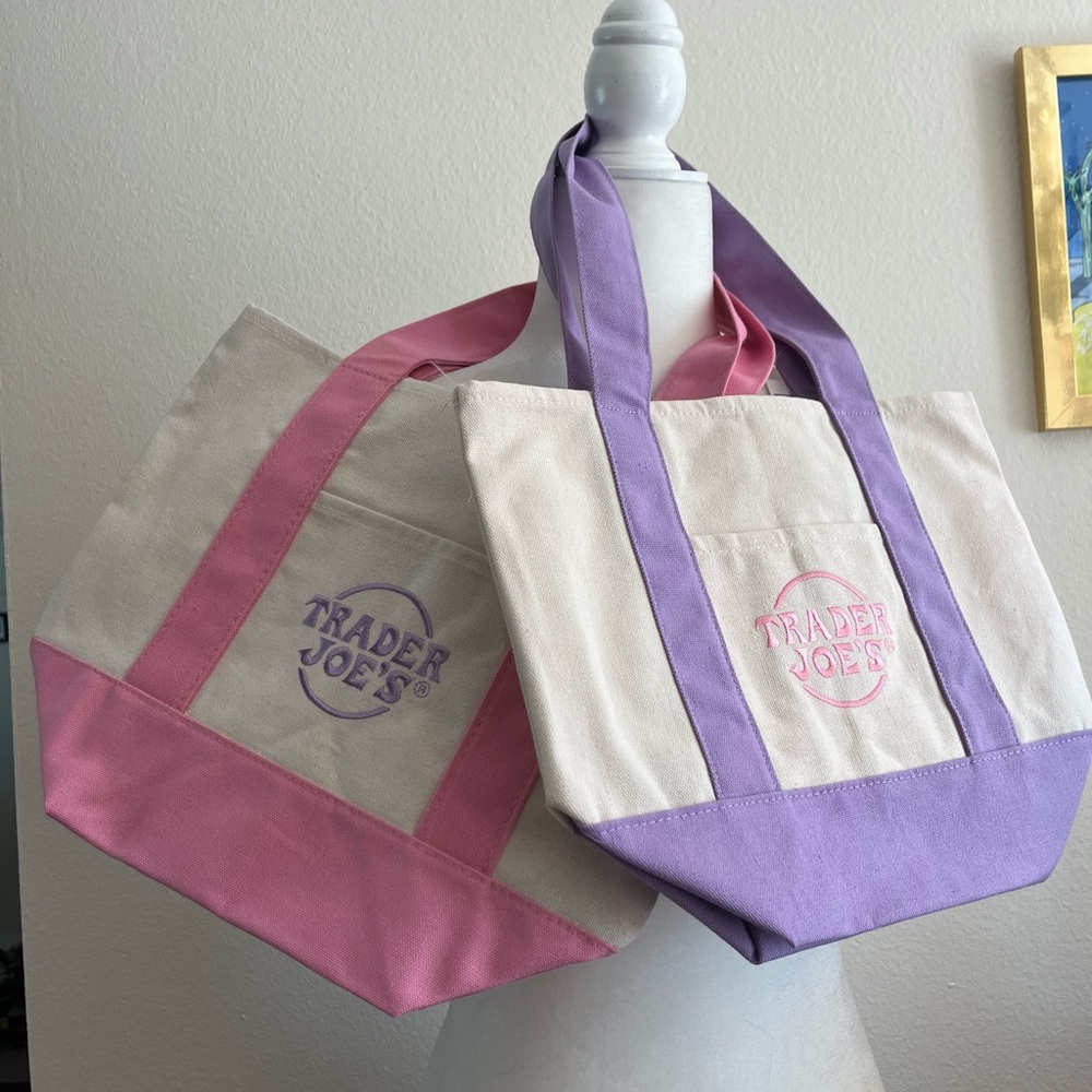 Trader Joe’s Mini Pink and Lilac Canvas Tote Bag Set (of 2) NWT